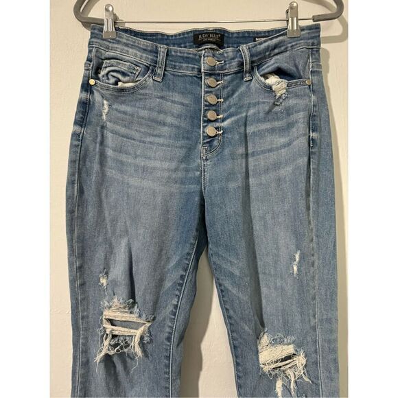 Judy Blue button fly destroyed boyfriend high waist jeans 7/28 - Picture 4 of 10